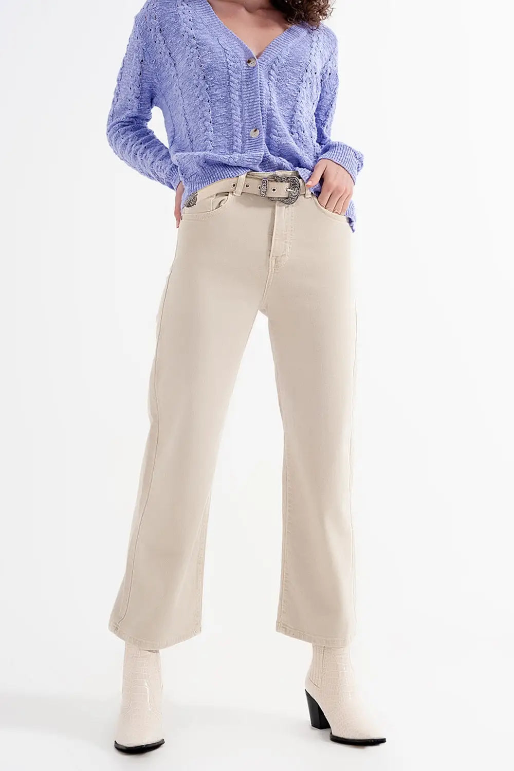 Cropped wide leg jeans in beige - Colored Jeans