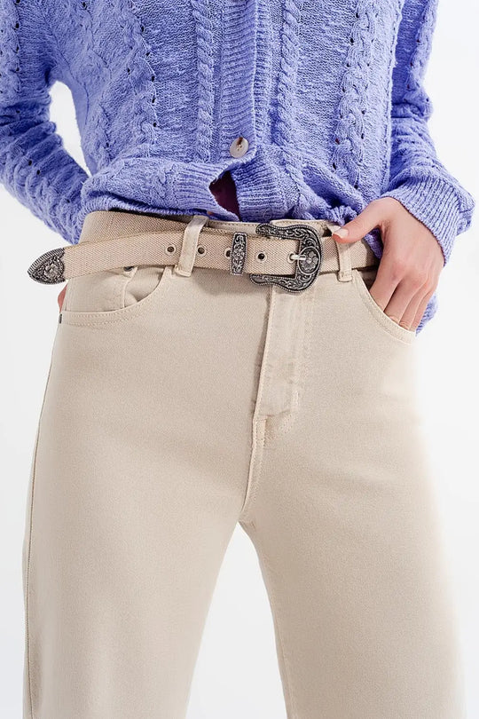 Cropped wide leg jeans in beige - Colored Jeans
