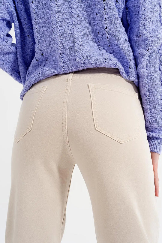 Cropped wide leg jeans in beige - Colored Jeans
