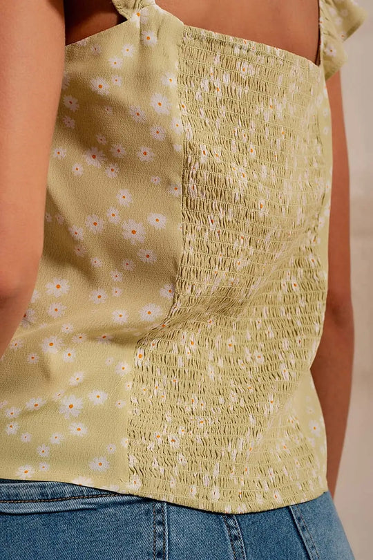 Frill strap cami top in green ditsy floral print - Tops