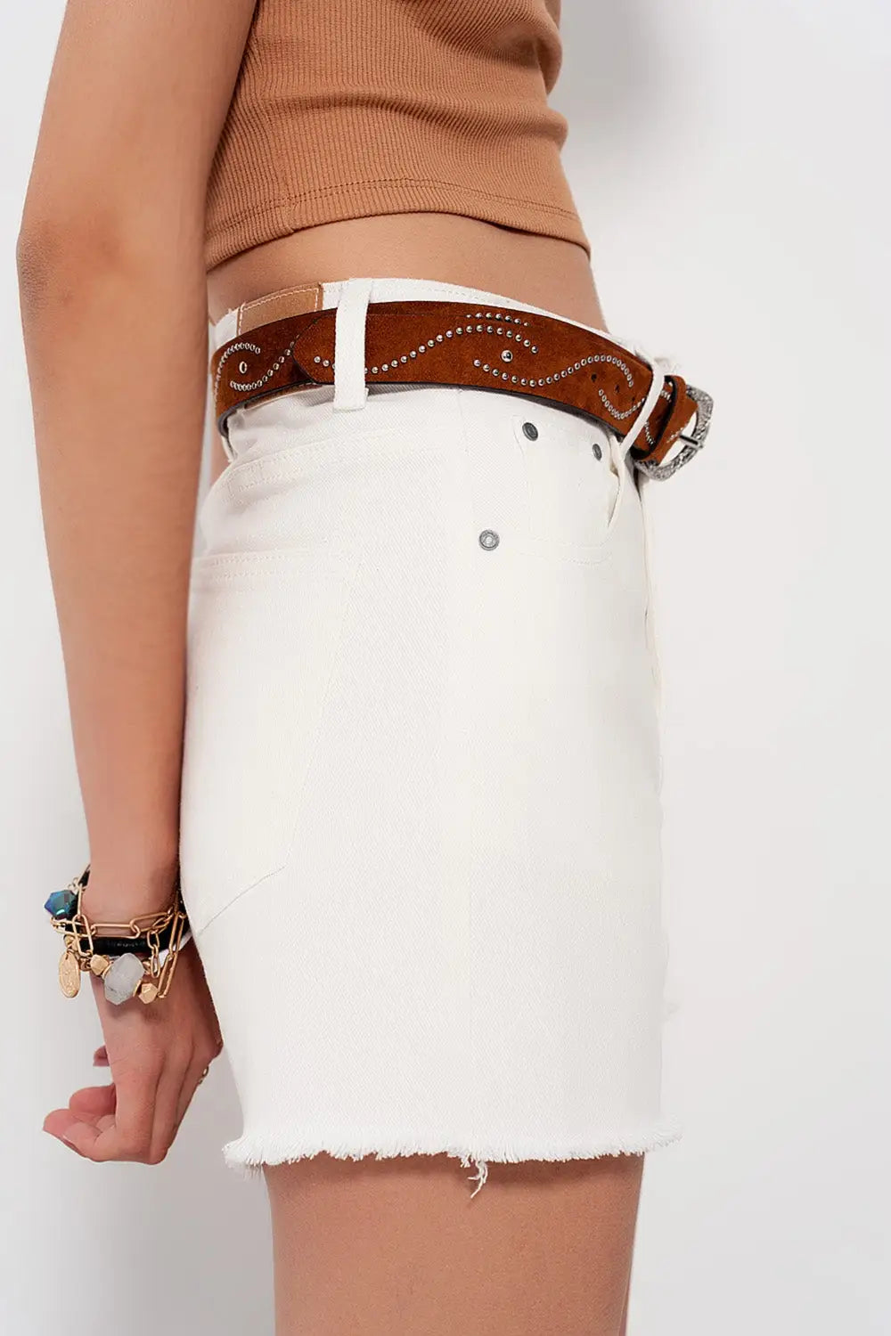 Baggy tomboy short in white denim - Pants Colored Jeans