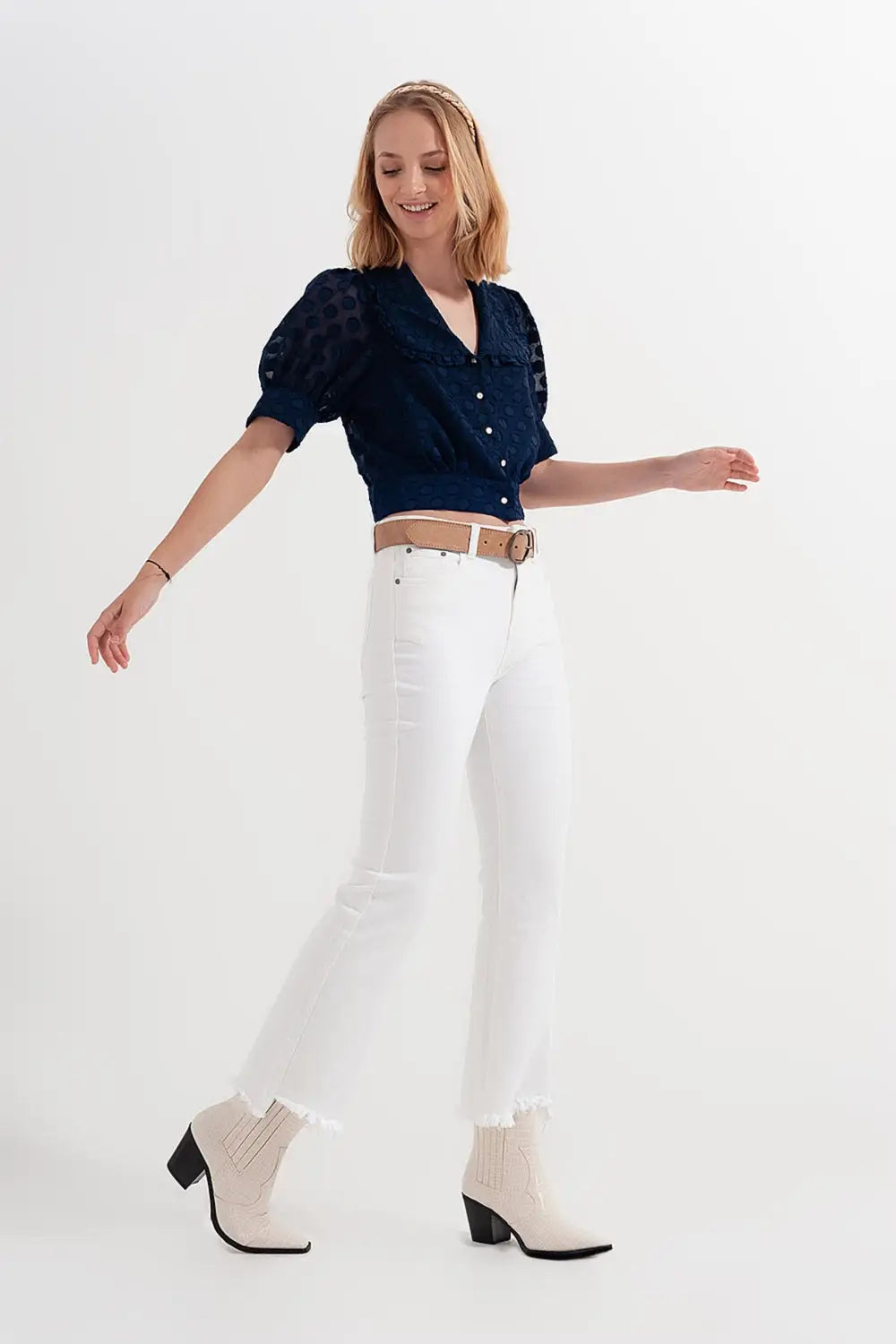 straight Pants in white with wide ankles - Colored Jeans