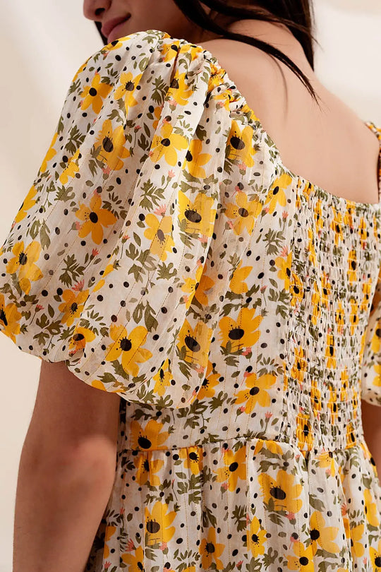 Puff sleeve smock dress in yellow - Dresses
