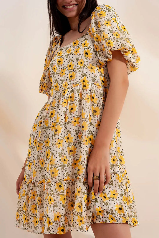 Puff sleeve smock dress in yellow - Dresses