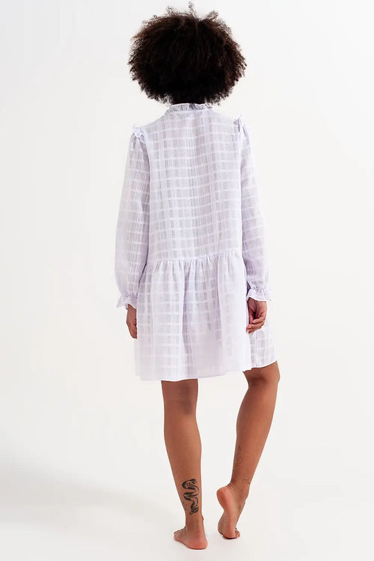 Voluminous mini dress with ruffles in white - Dresses
