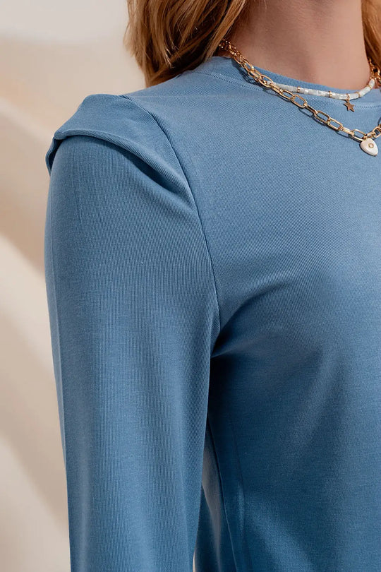Long sleeve top with shoulder detail in blue - T-Shirts Tops
