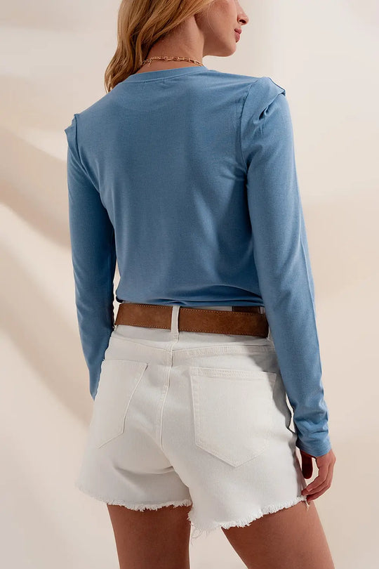 Long sleeve top with shoulder detail in blue - T-Shirts Tops