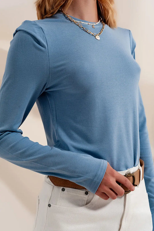 Long sleeve top with shoulder detail in blue - T-Shirts Tops