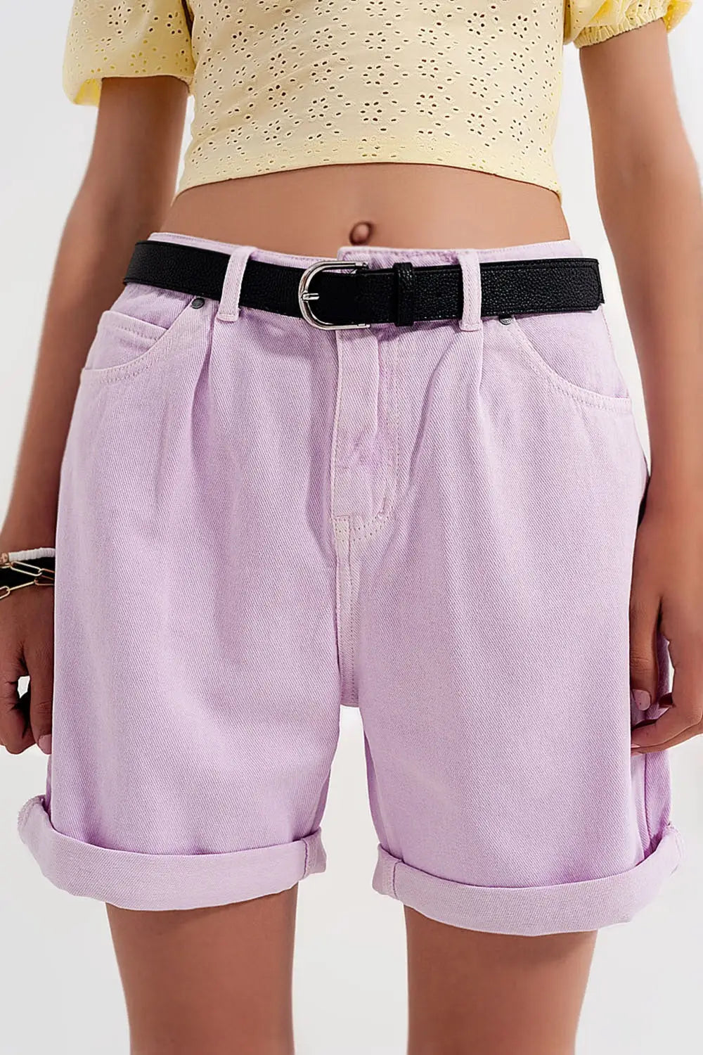 Denim mom shorts in lilac - Pants Colored Jeans