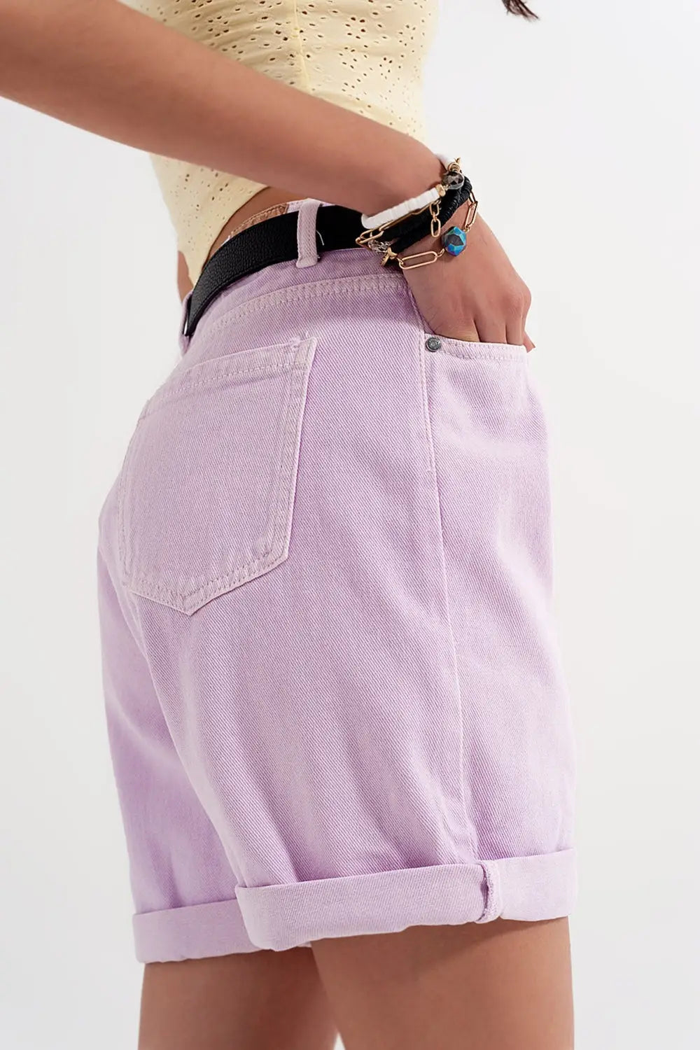 Denim mom shorts in lilac - Pants Colored Jeans