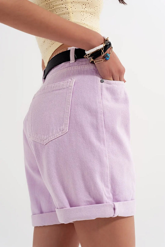 Denim mom shorts in lilac - Pants Colored Jeans