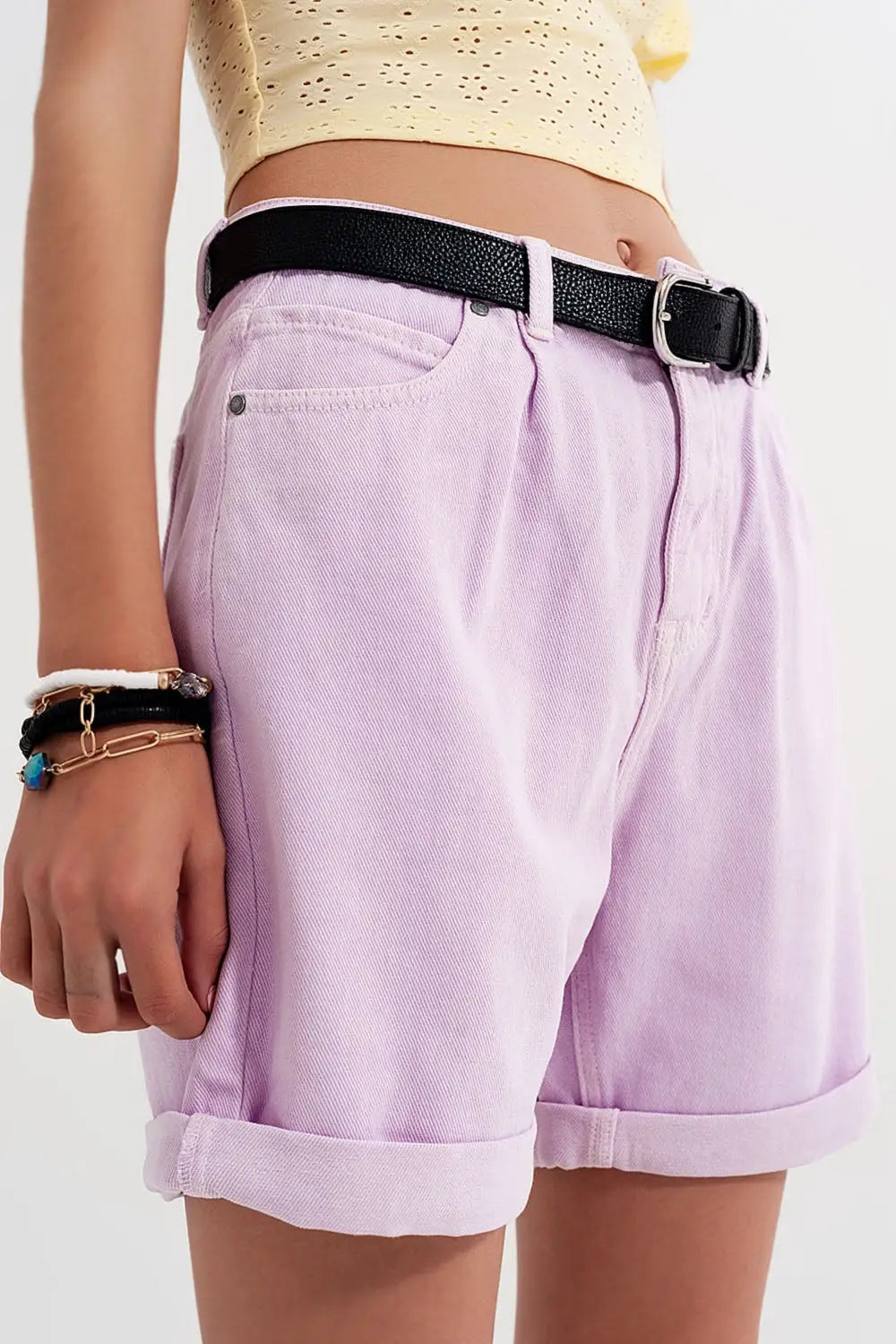 Denim mom shorts in lilac - Pants Colored Jeans
