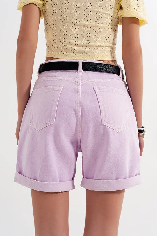 Denim mom shorts in lilac - Pants Colored Jeans