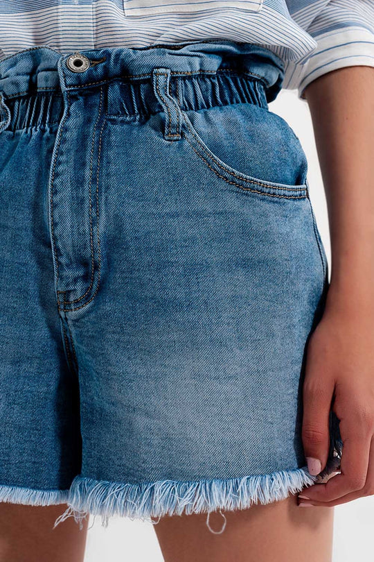 Paperbag denim short in medium blue