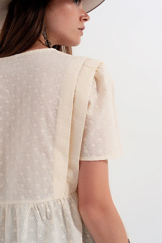 Peplum broderie top in Beige - Tops