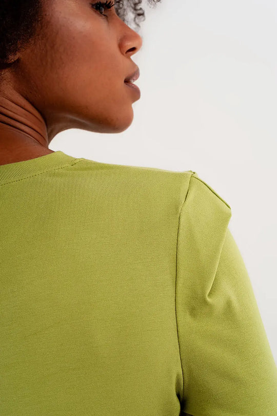 Long sleeve top with shoulder detail in green - T-Shirts