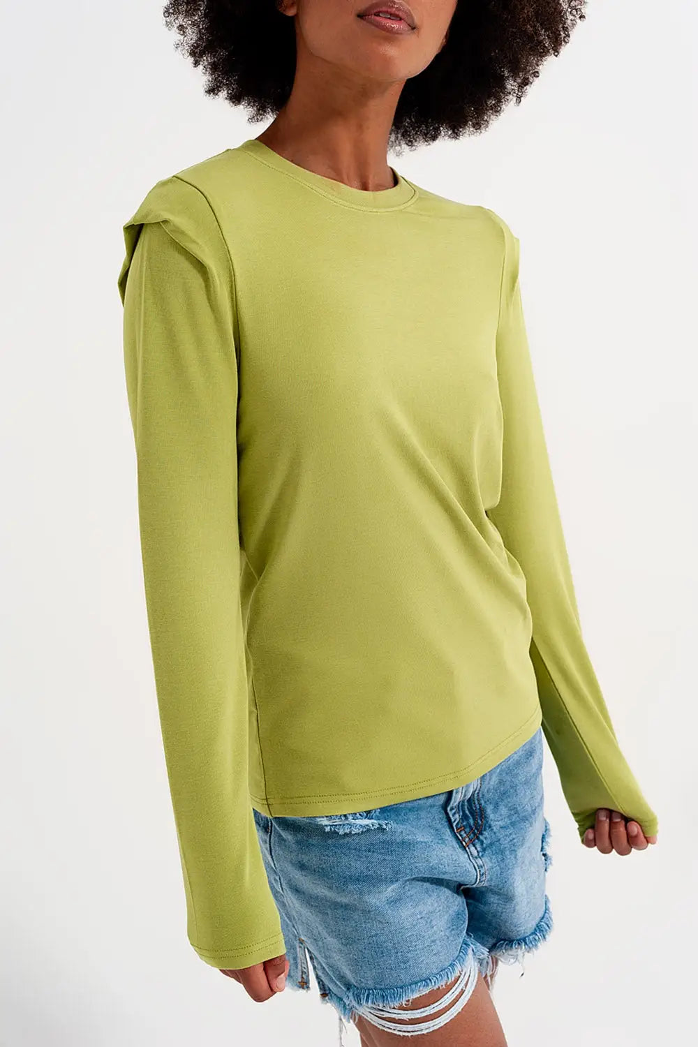 Long sleeve top with shoulder detail in green - T-Shirts
