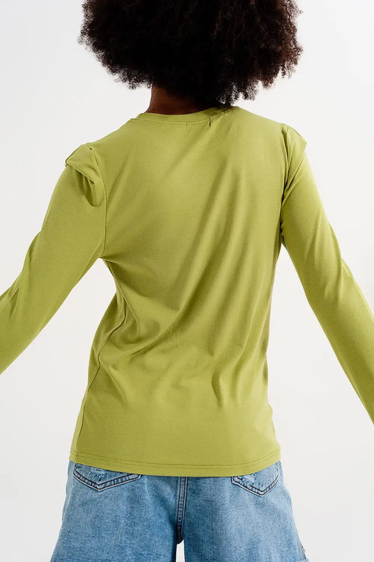 Long sleeve top with shoulder detail in green - T-Shirts
