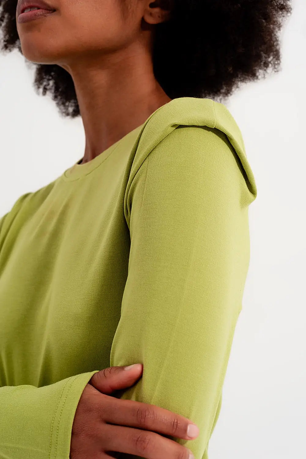 Long sleeve top with shoulder detail in green - T-Shirts