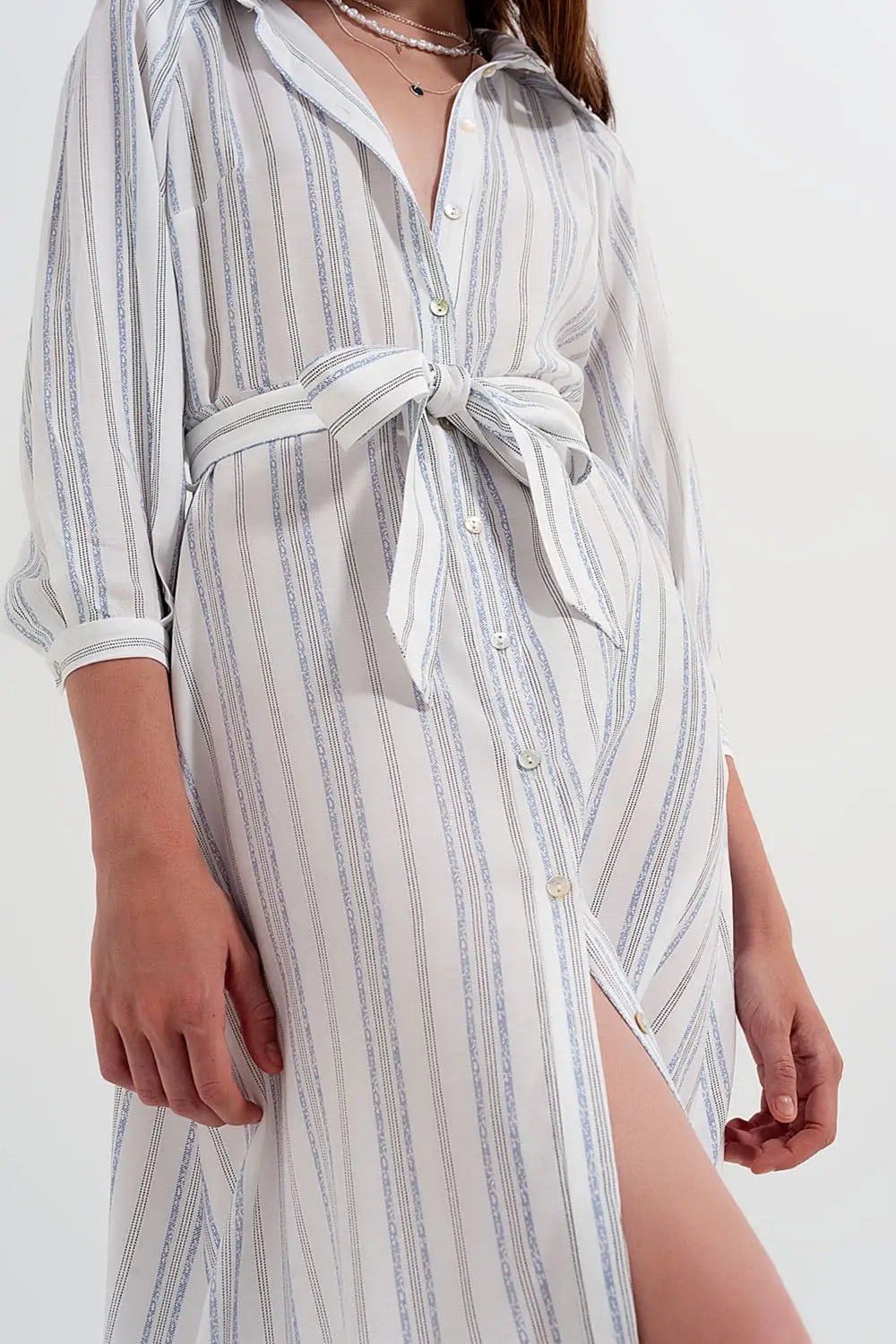 Button through smock midi dress in stripe - Dresses