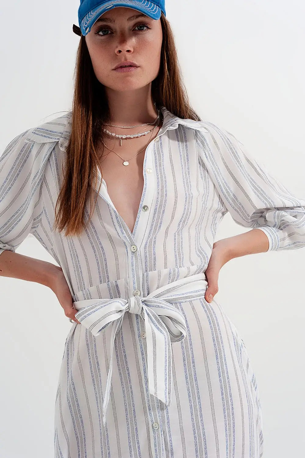 Button through smock midi dress in stripe - Dresses