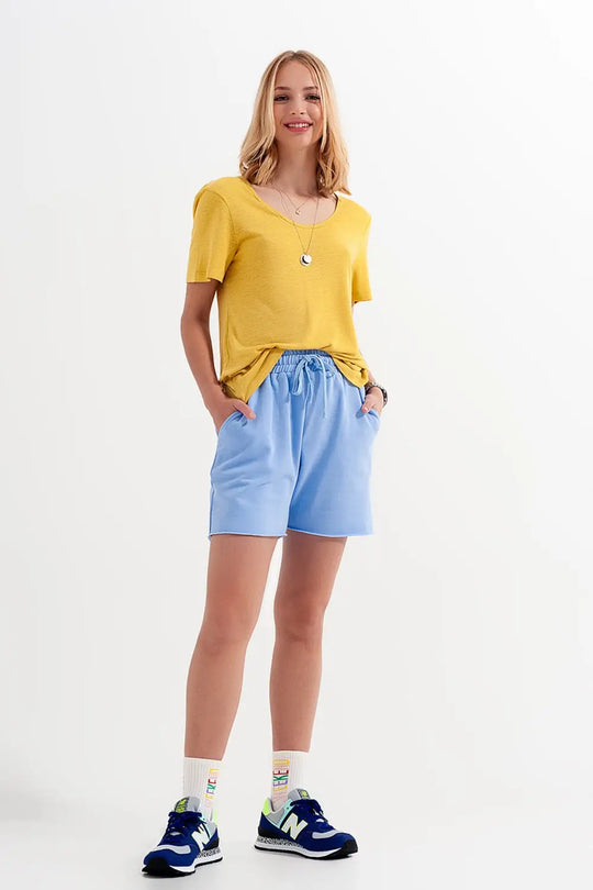 Linen mix scoop front t-shirt in Yellow - T-Shirts