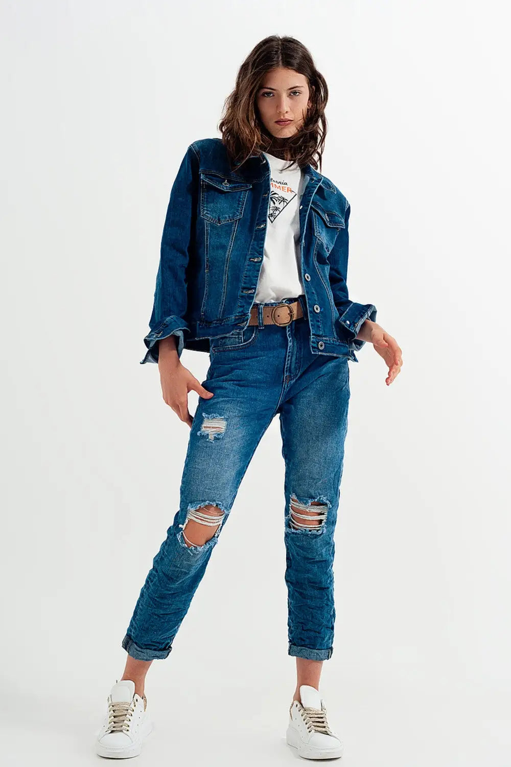 Cropped denim jacket in darkwash blue - Jackets