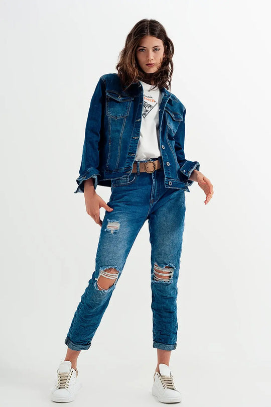 Cropped denim jacket in darkwash blue - Jackets