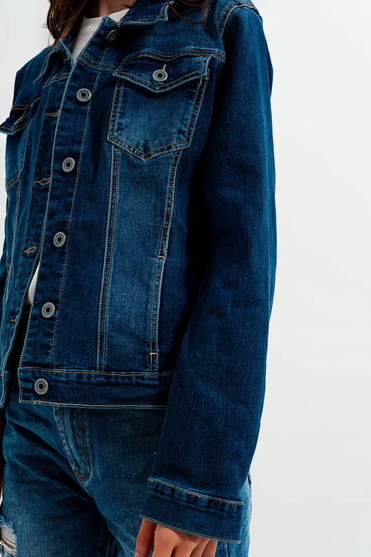 Cropped denim jacket in darkwash blue - Jackets