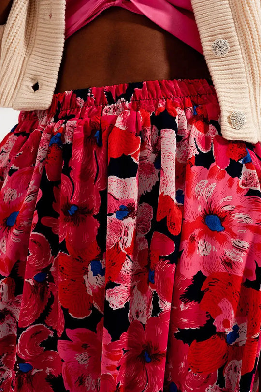 Hot pink floral print skirt - Skirts