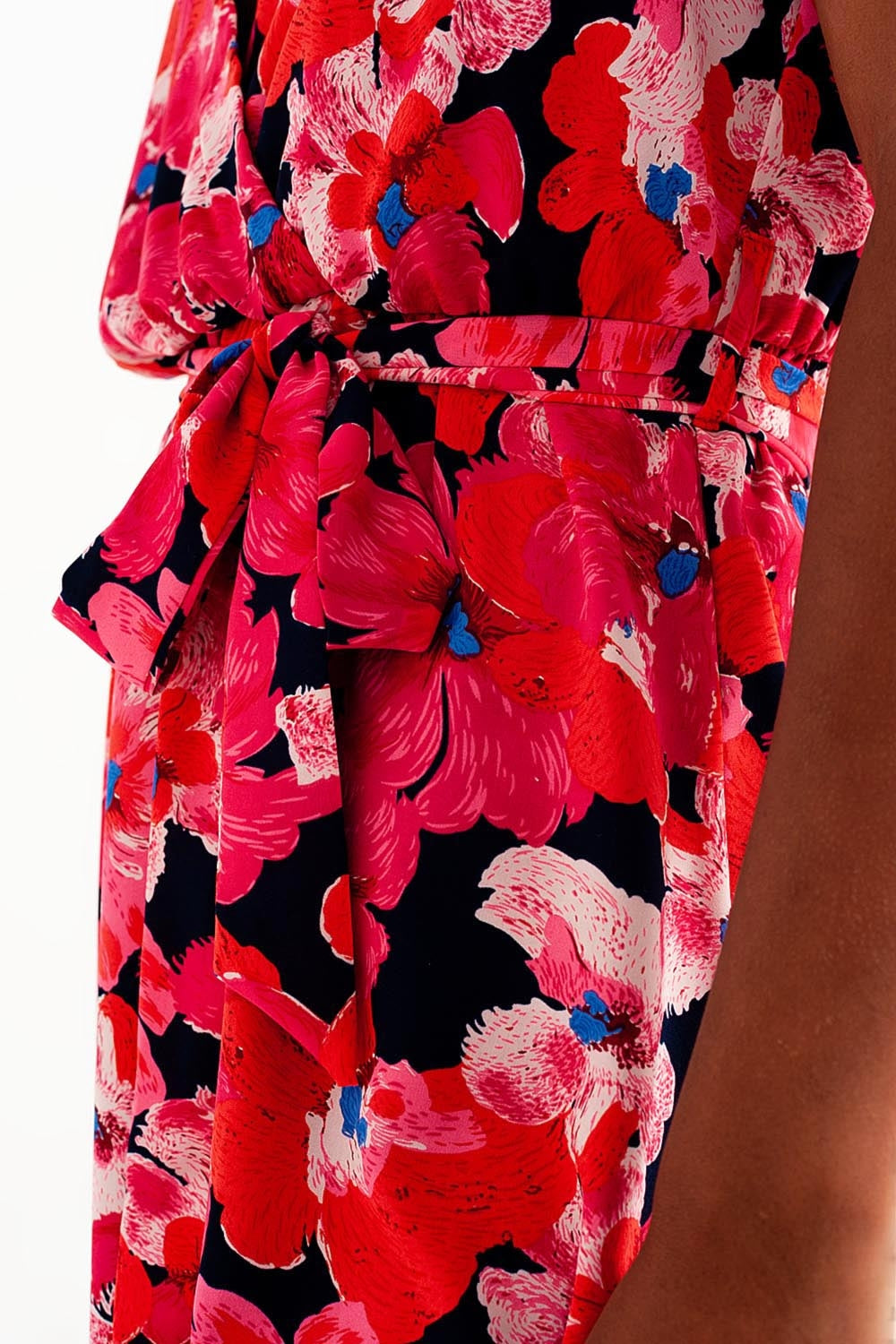Hot pink short dress with flower print and straps