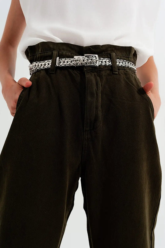 Dad jeans with paper bag waist in khaki - Colored Jeans