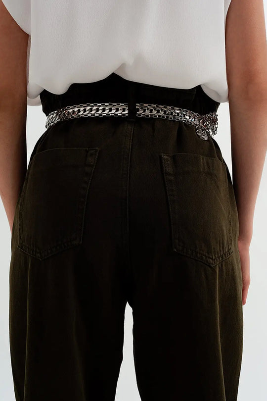 Dad jeans with paper bag waist in khaki - Colored Jeans