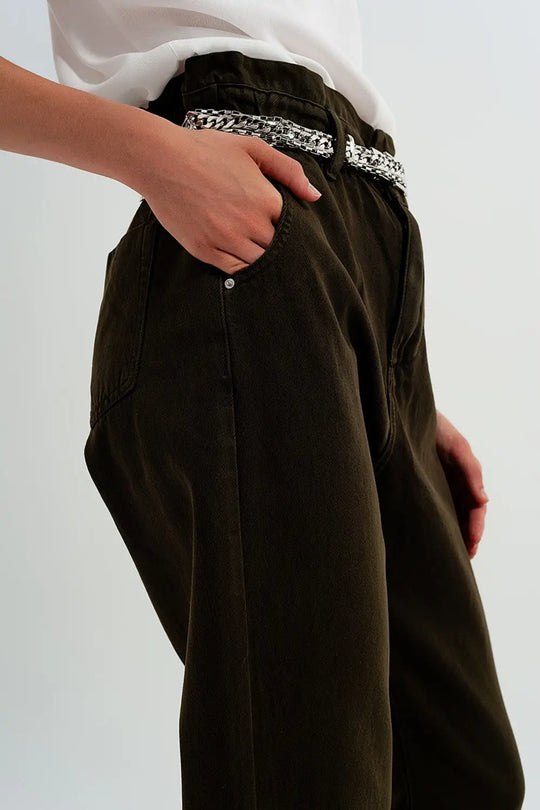 Dad jeans with paper bag waist in khaki - Colored Jeans