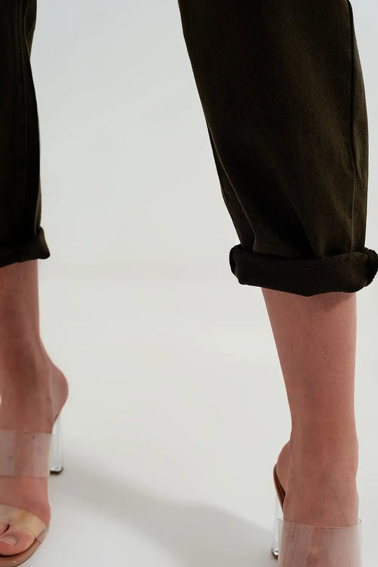 Dad jeans with paper bag waist in khaki - Colored Jeans
