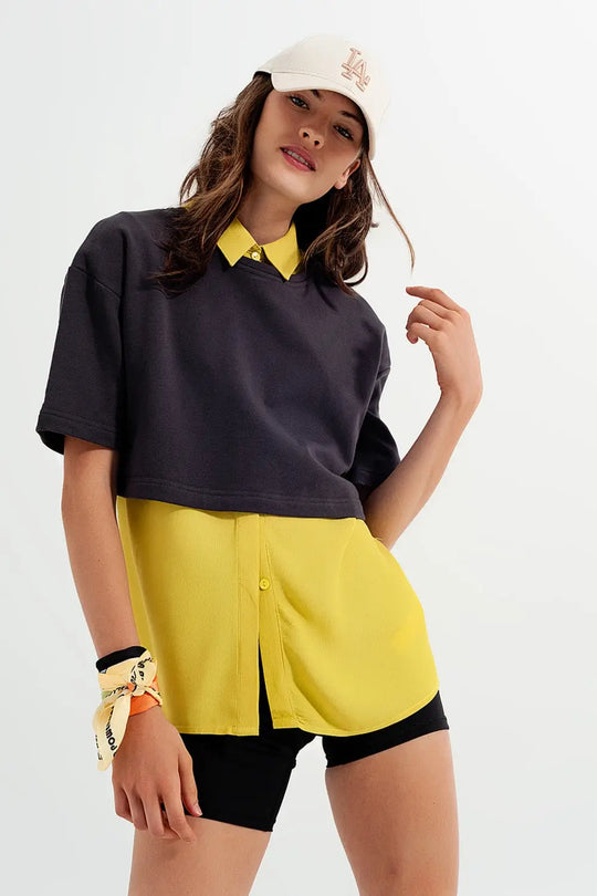 T shirt crop top dark grey - T-Shirts Tops