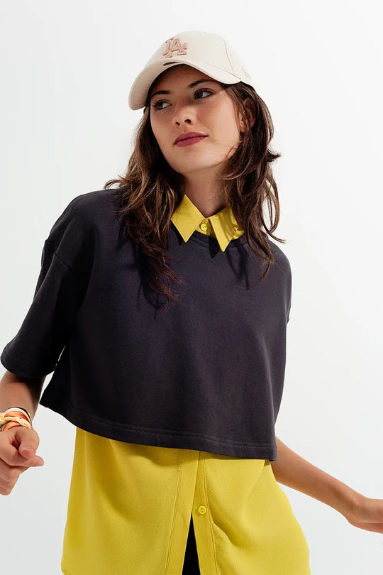 T shirt crop top dark grey - T-Shirts Tops