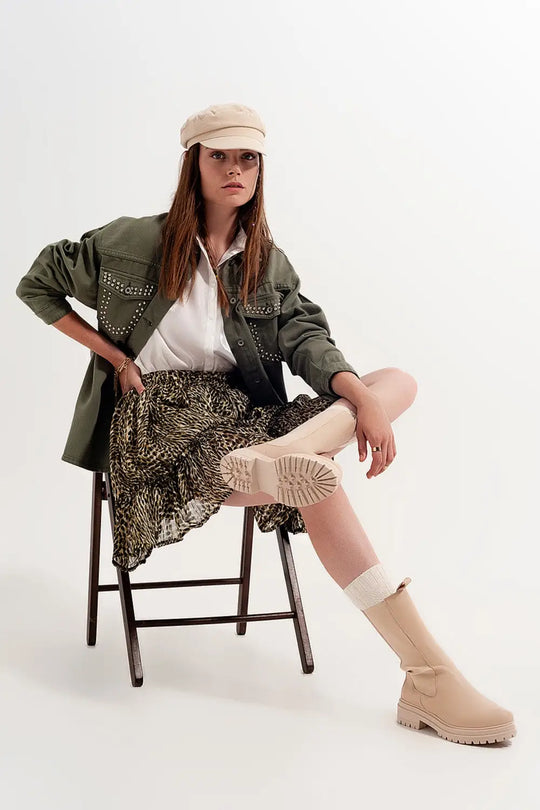 Green chiffon mini skirt with elastic waistband and shiny fabric - Skirts