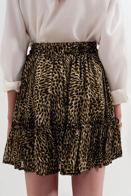 Green chiffon mini skirt with elastic waistband and shiny fabric - Skirts