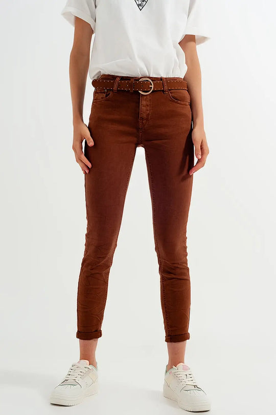 High waisted super skinny pants in camel - Colored Jeans