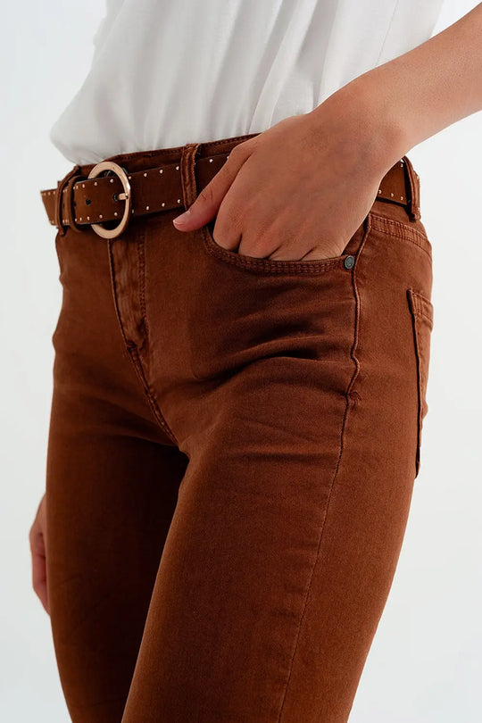 High waisted super skinny pants in camel - Colored Jeans