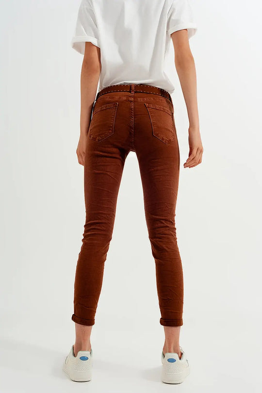 High waisted super skinny pants in camel - Colored Jeans
