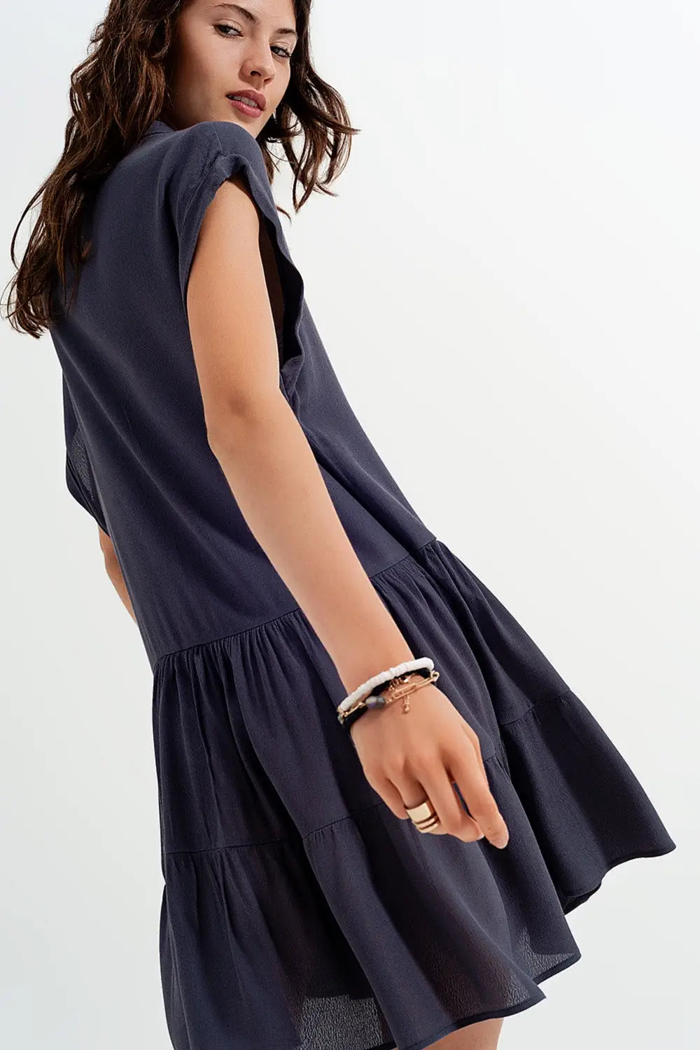 Tiered hem shirt dress in grey - Dresses