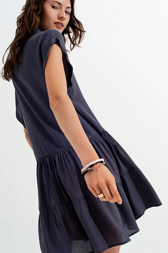 Tiered hem shirt dress in grey - Dresses