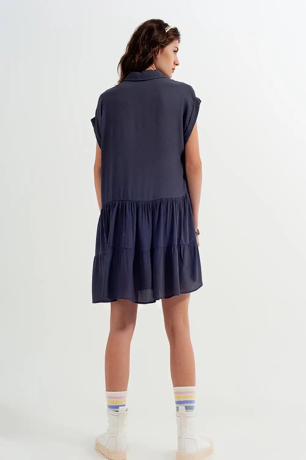 Tiered hem shirt dress in grey - Dresses