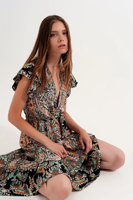 Maxi dress with tiered skirt in mixed paisely print - Dresses