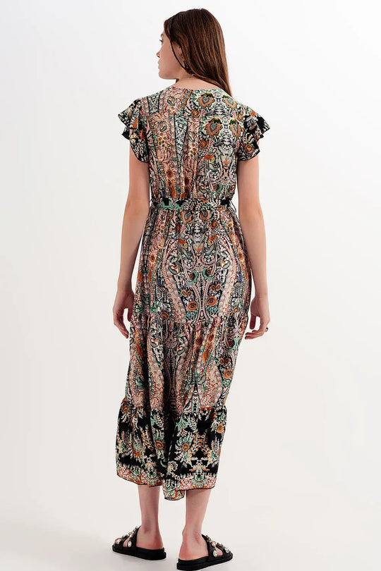 Maxi dress with tiered skirt in mixed paisely print - Dresses