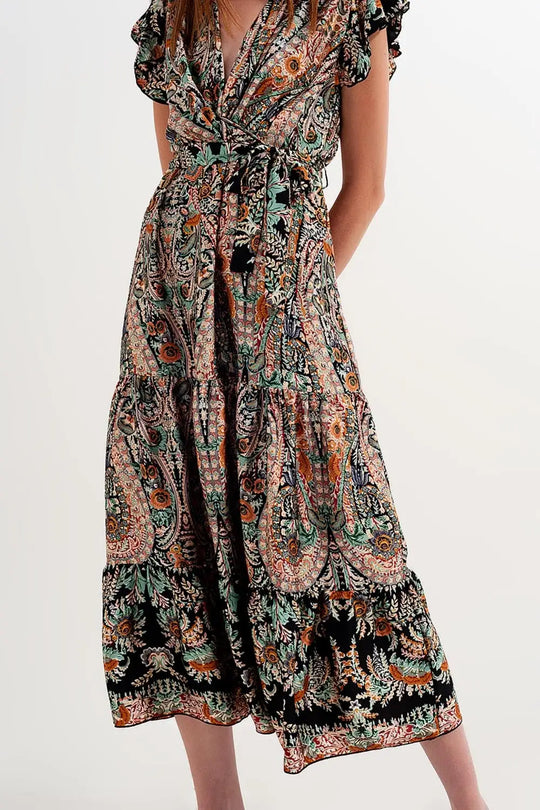 Maxi dress with tiered skirt in mixed paisely print - Dresses