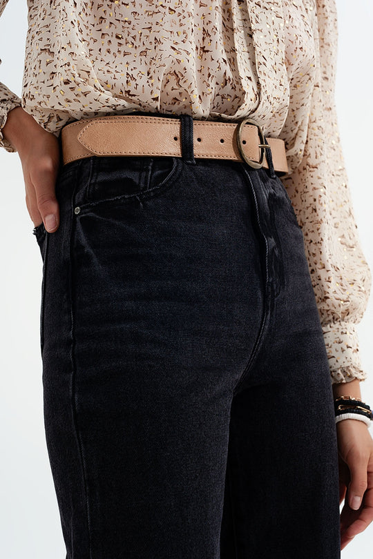 high rise straight jeans in washed black