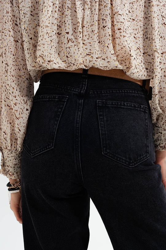 high rise straight jeans in washed black